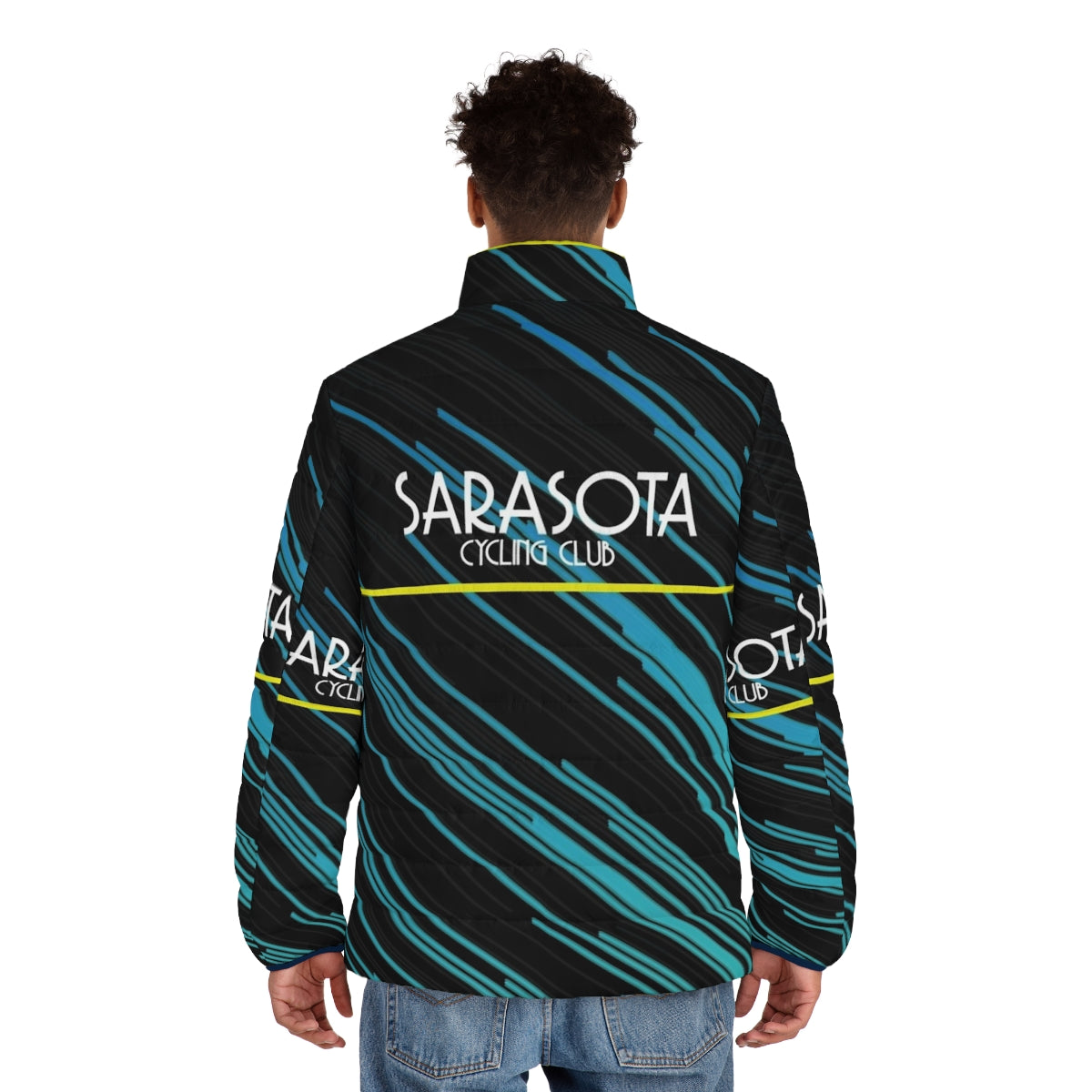 Sarasota Cycling Club puffer jacket for cycling enthusiasts - men back