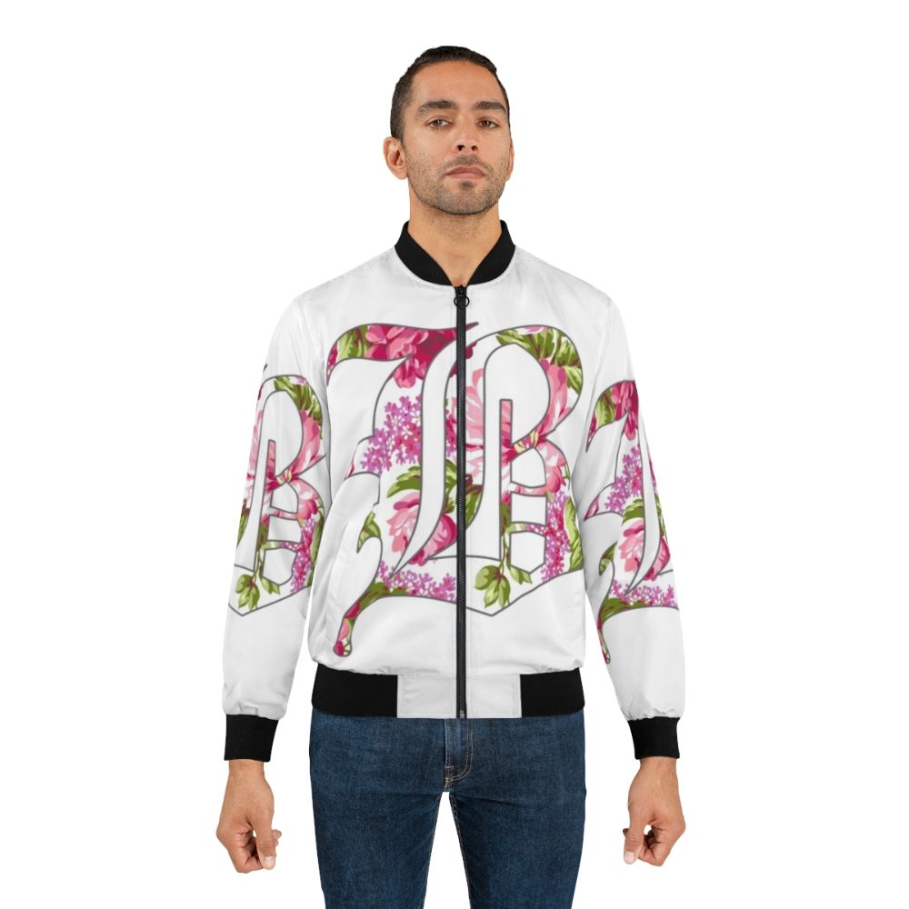 Floral Beartooth Design Bomber Jacket with Vibrant Flower Patterns - Lifestyle