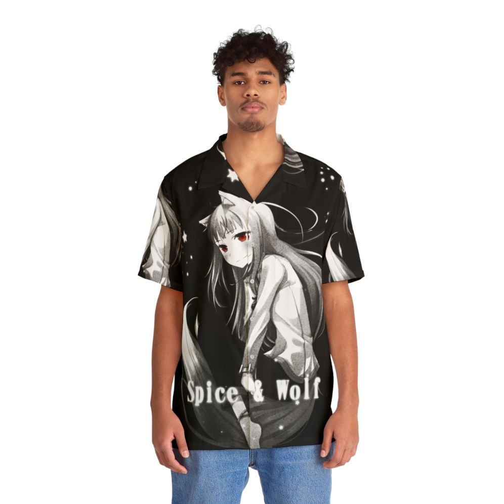 Spice and Wolf inspired wolf nuar night Hawaiian shirt - People Front