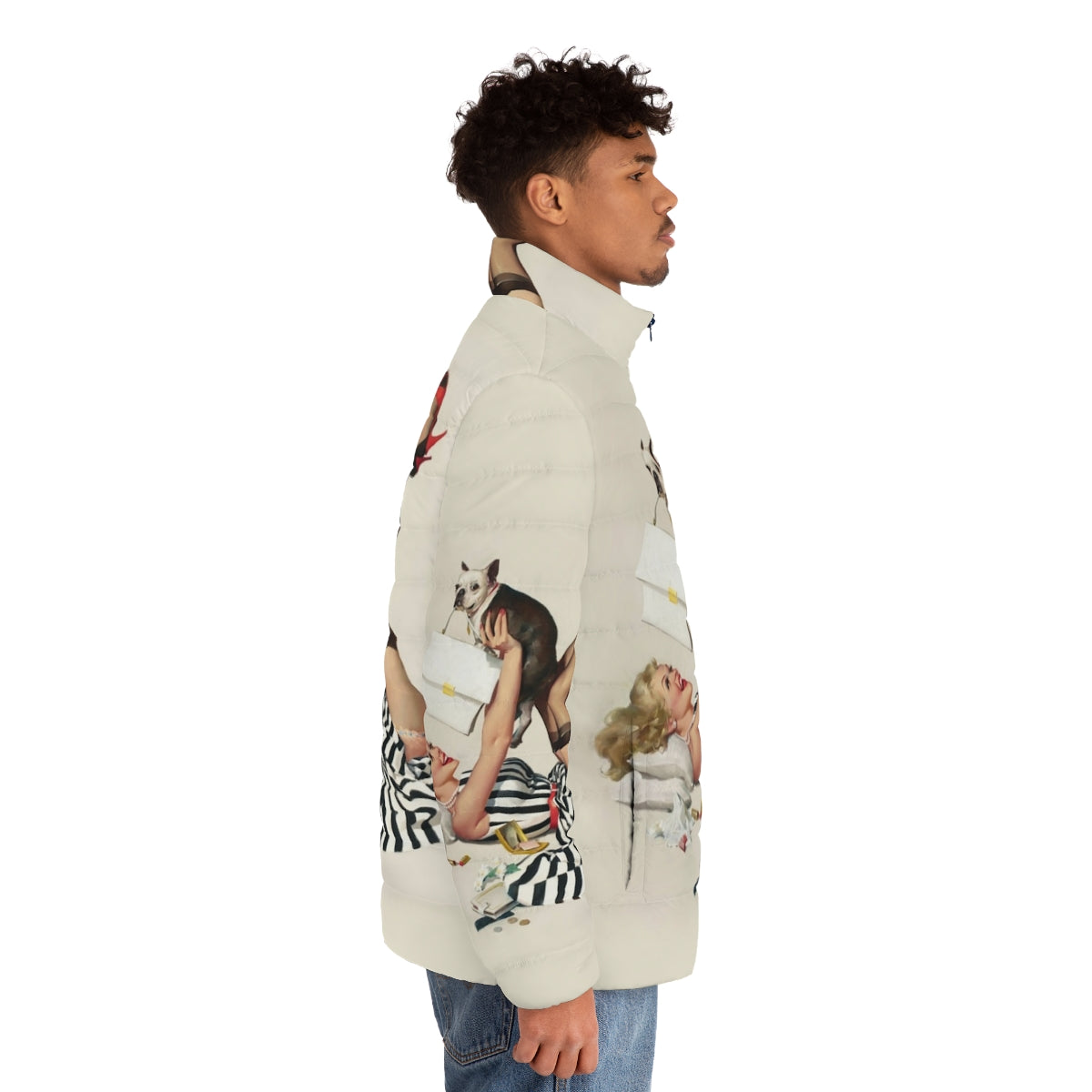 Retro pinup style puffer jacket in a feminine and flattering design - men side right