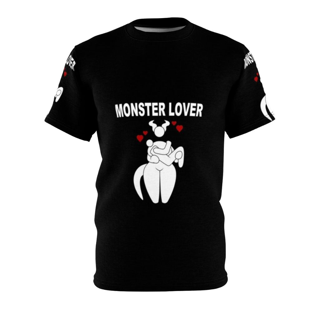 Black and white monster lover t-shirt with a bold graphic design