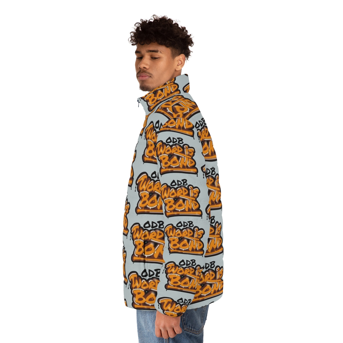 ODB "Word Is Bond" puffer jacket with graffiti-style graphic - men side left