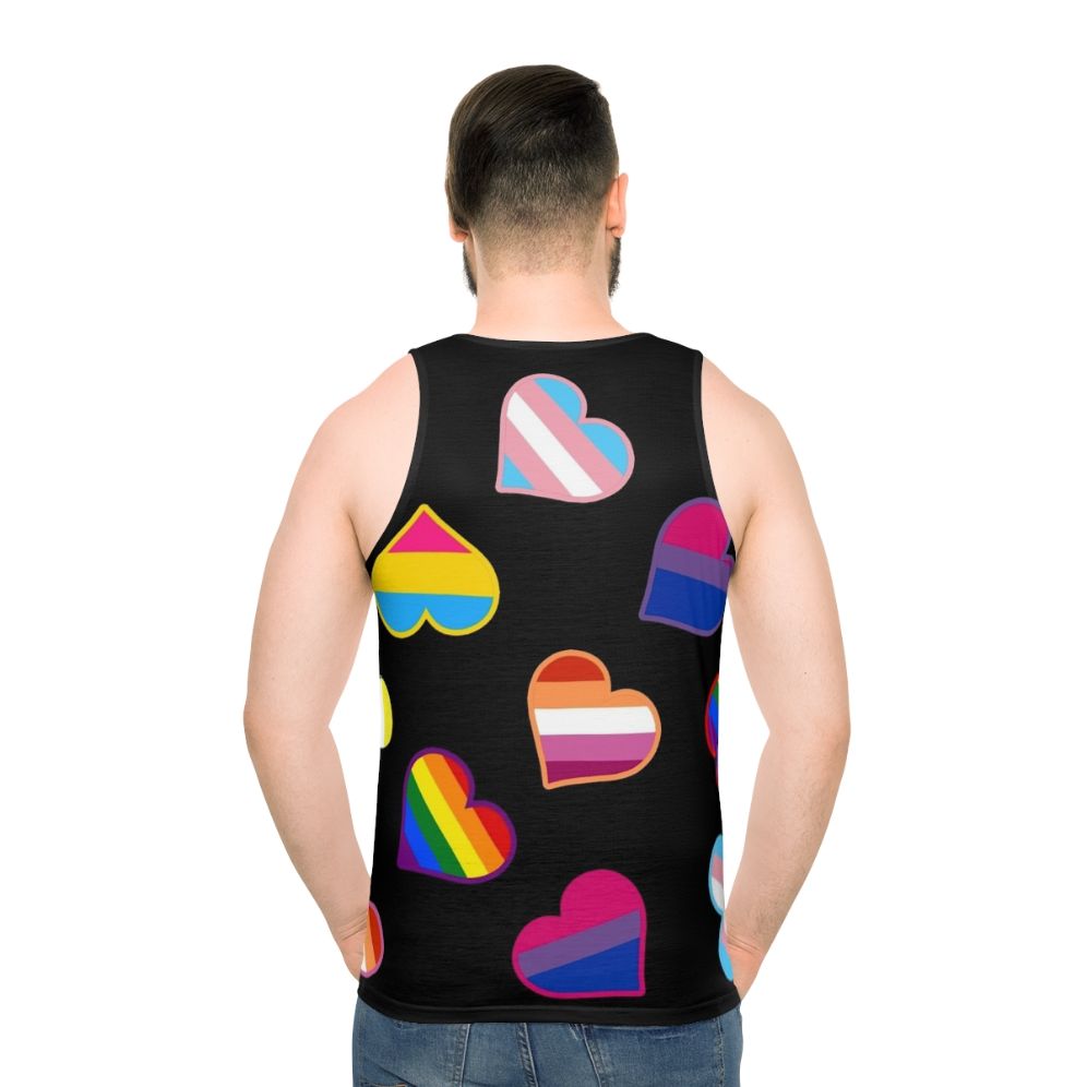 Colorful hearts and pride flags unisex tank top - men back