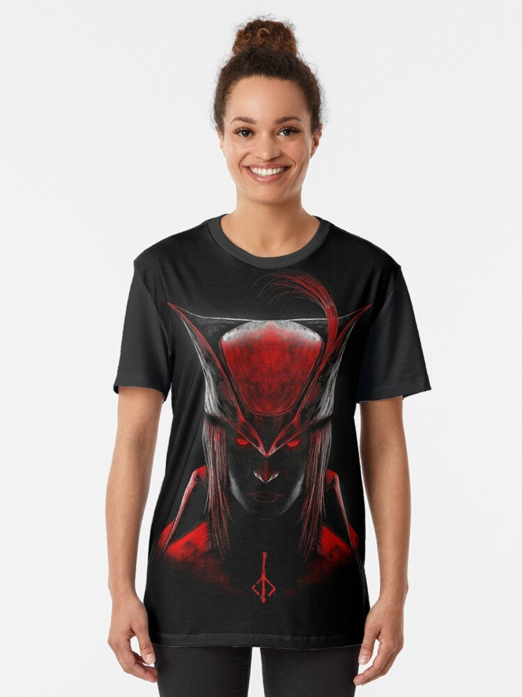 Bloodborne-inspired gothic-style graphic t-shirt featuring a video game design - Women