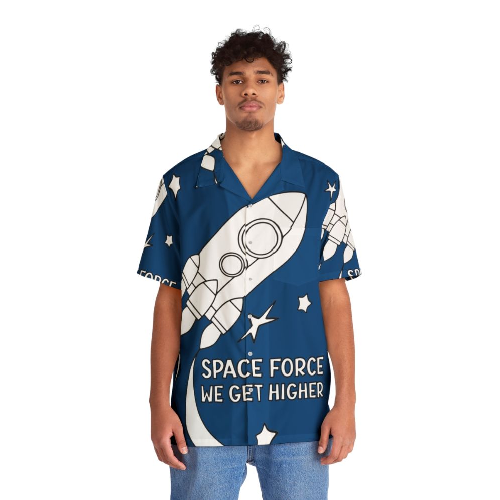 Stranger Things Space Force Hawaiian Shirt with Outer Space and Sci-Fi Design - People Front