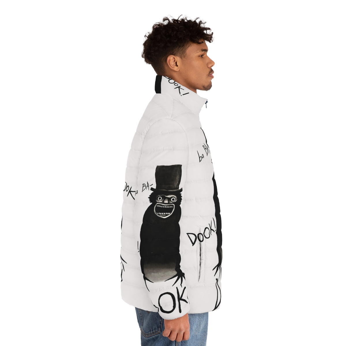 Babadook puffer jacket, horror-inspired puffer jacket with Babadook design - men side right