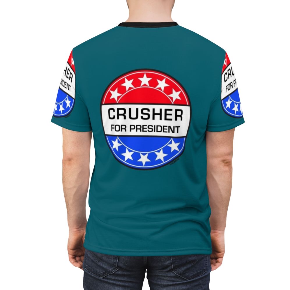 Crusher For President T-shirt featuring sci-fi and retro design - men back