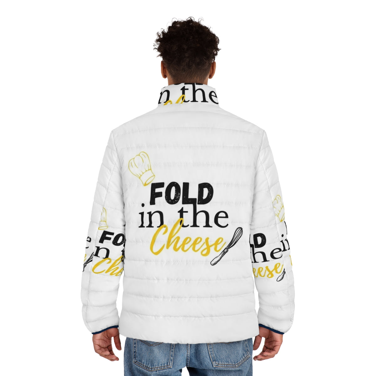 Schitt's Creek "Fold In The Cheese" Quotes Puffer Jacket - men back