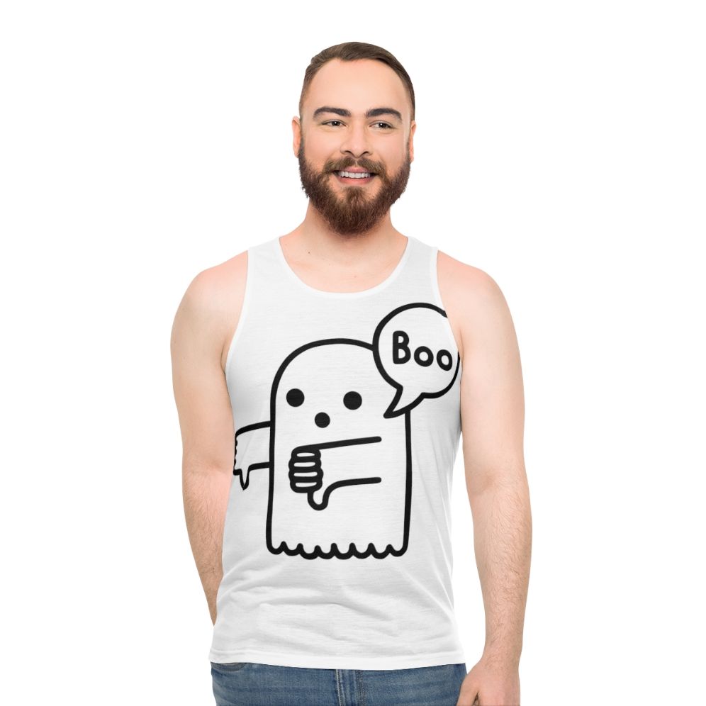 Unisex tank top with ghostly thumbs down design - men