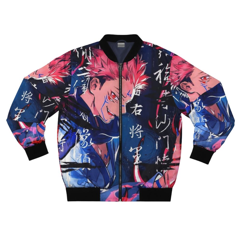 Jujutsu Kaisen anime inspired bomber jacket with characters Yuji Itadori and Gojo