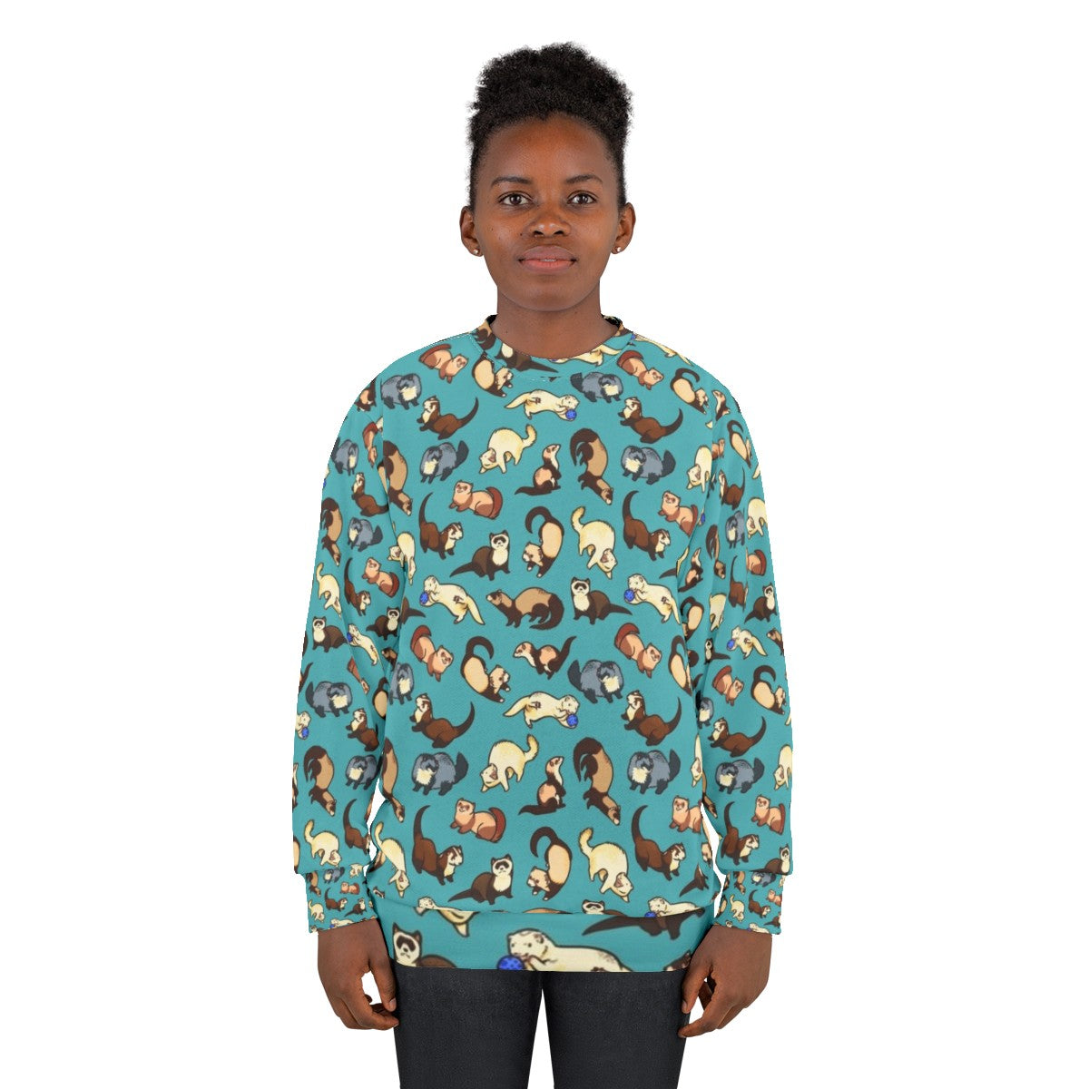 Blue cat snake sweatshirt with a cute ferret pattern design - women