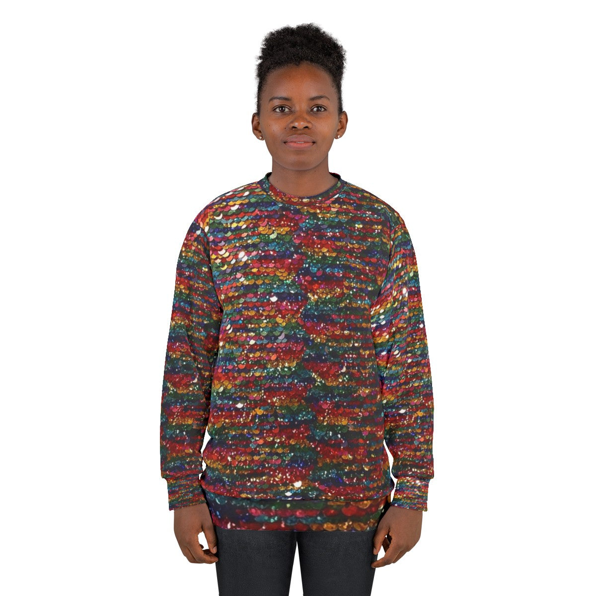 Vibrant rainbow sequin glitter sweatshirt - women