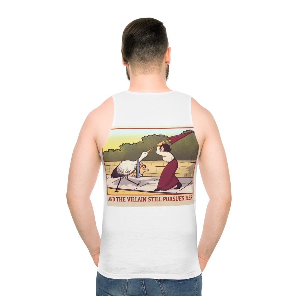 Anti-natalist feminist unisex tank top with parody design - men back