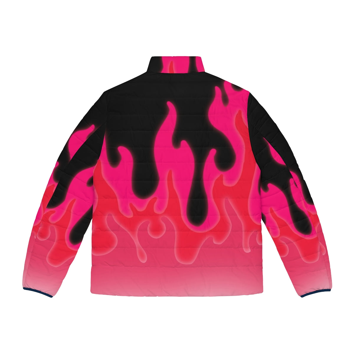 Reddish pink puffer jacket with vibrant flames pattern - Back