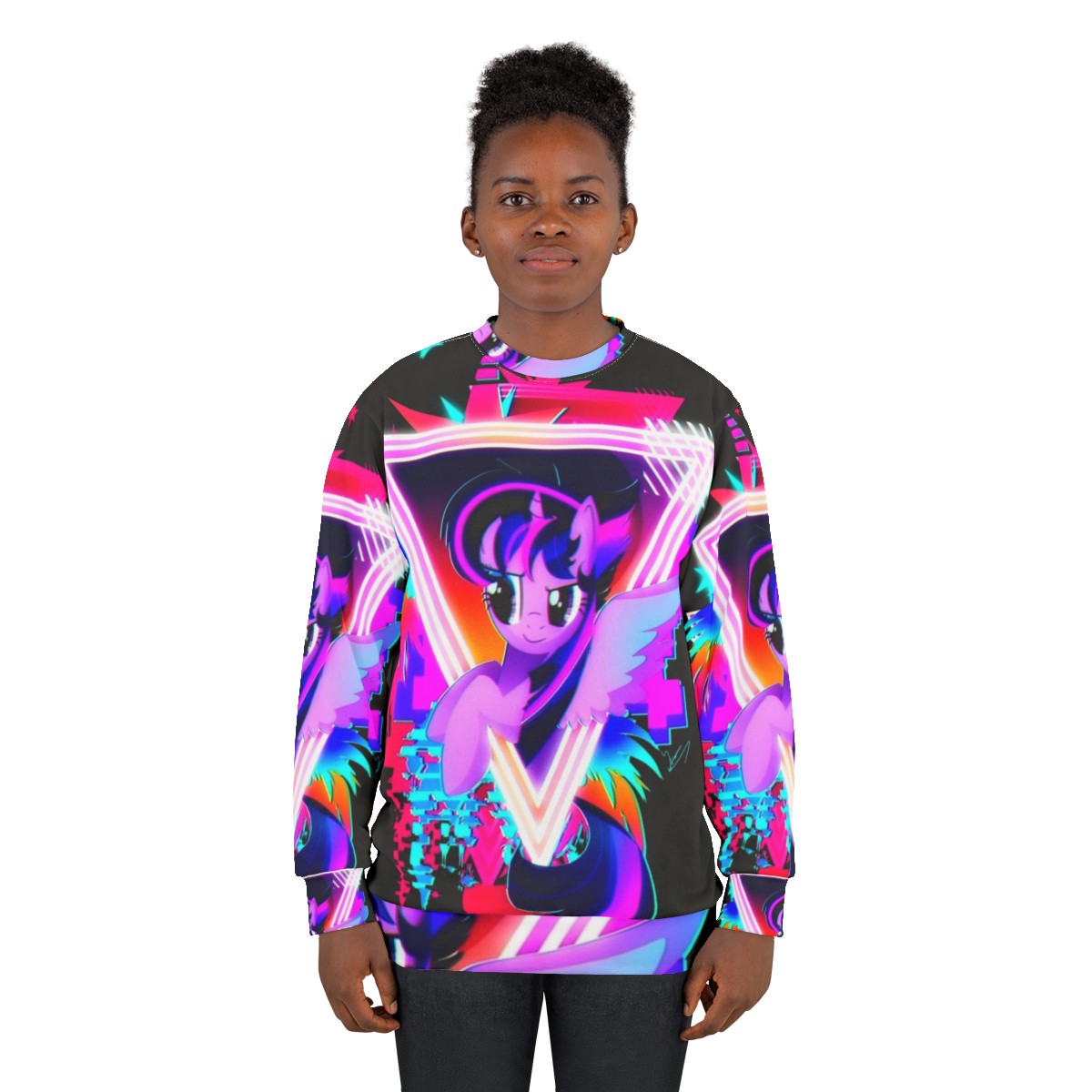 Neon Twilight Sparkle Sweatshirt with Retro 80s Vaporwave Aesthetic - women