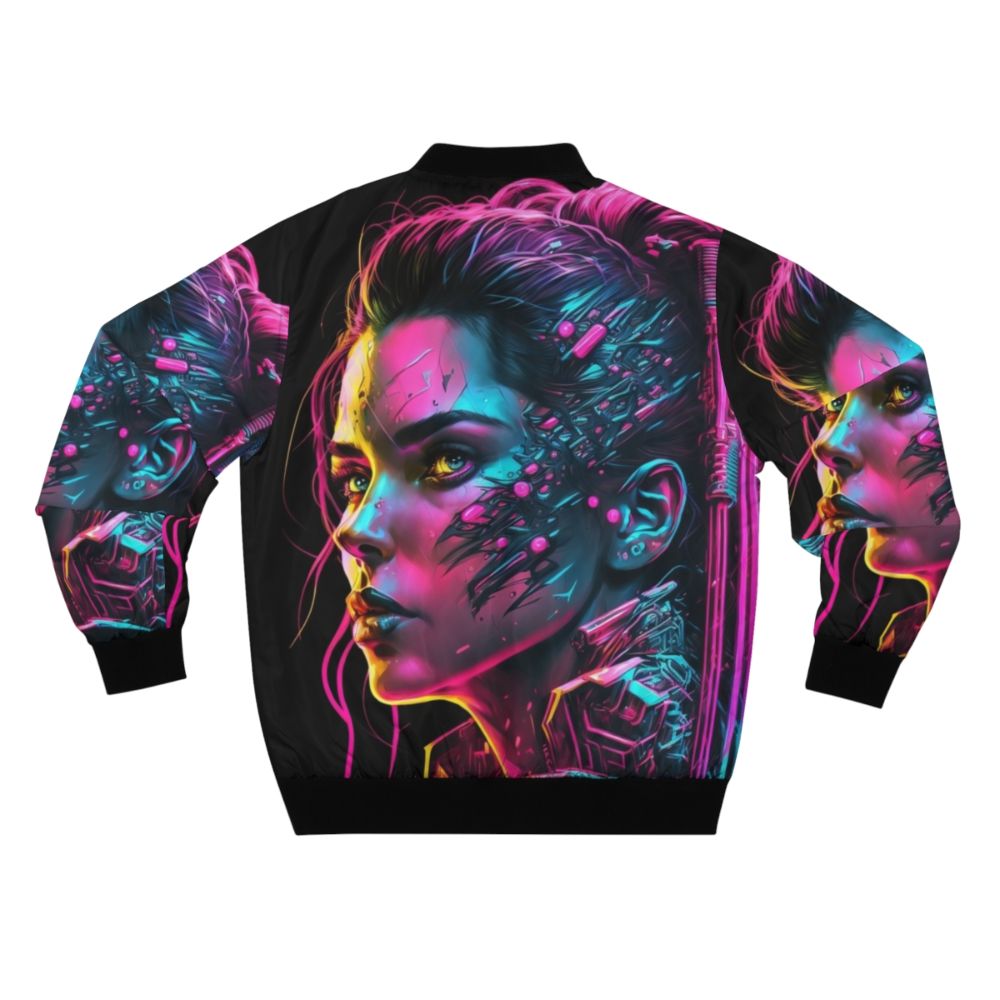 A futuristic-styled bomber jacket with cyberpunk elements and a hybrid design for women. - Back