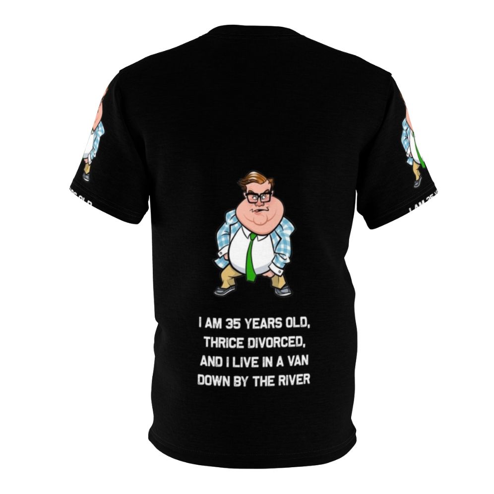 A t-shirt design featuring the iconic Chris Farley character Matt Foley from Saturday Night Live - Back