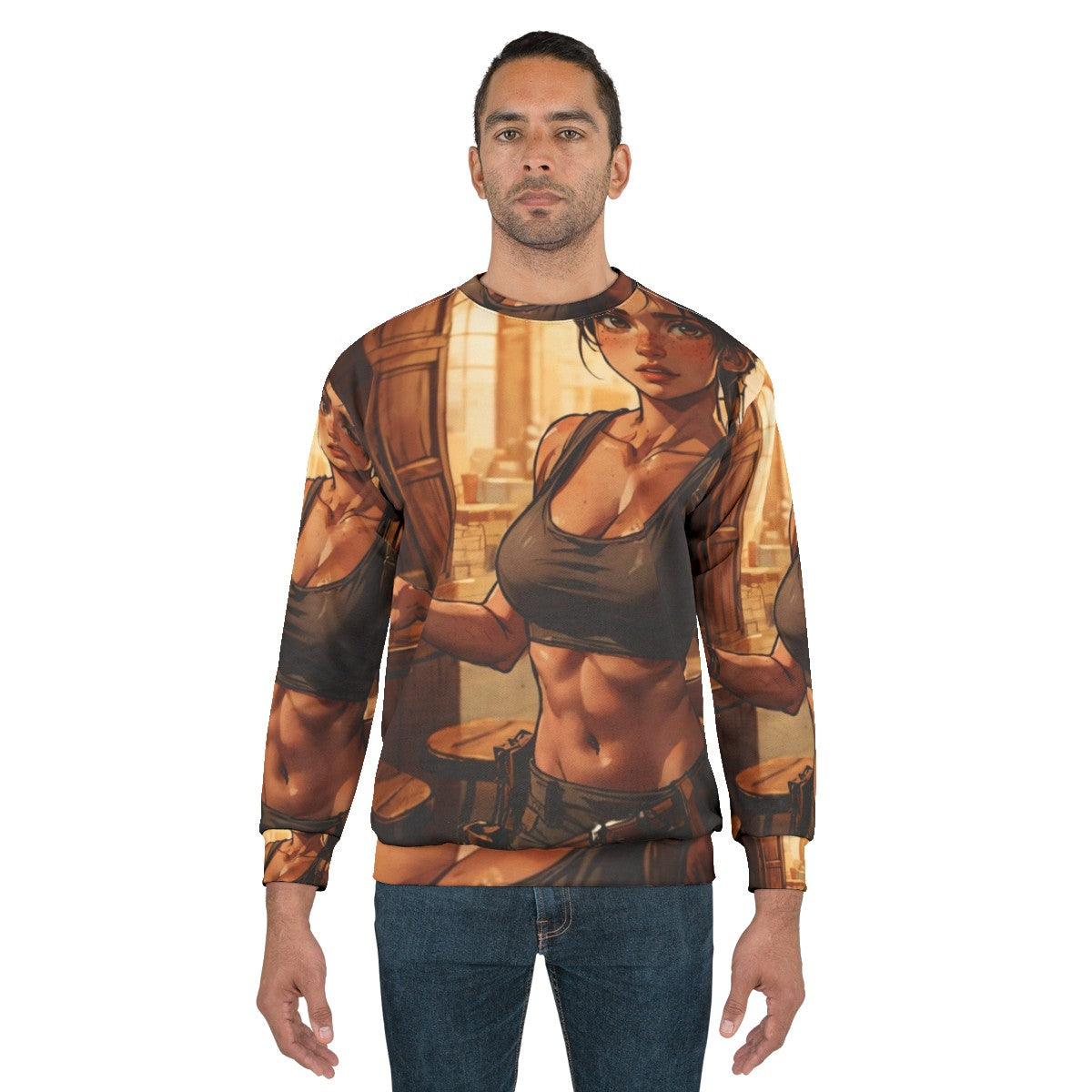 Young Lara Croft-inspired sweatshirt design - men