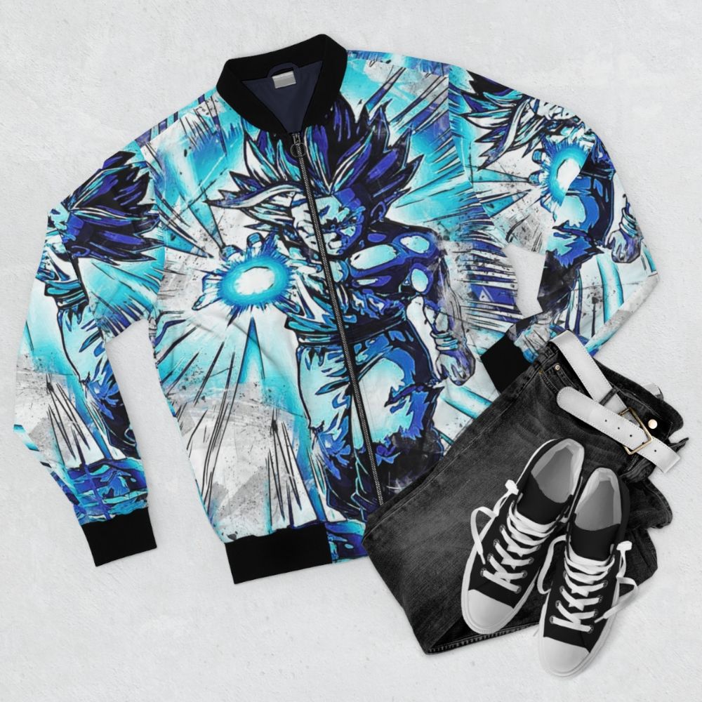 Gohan Bomber Jacket with Dragon Ball Super Anime Graphics - Flat lay