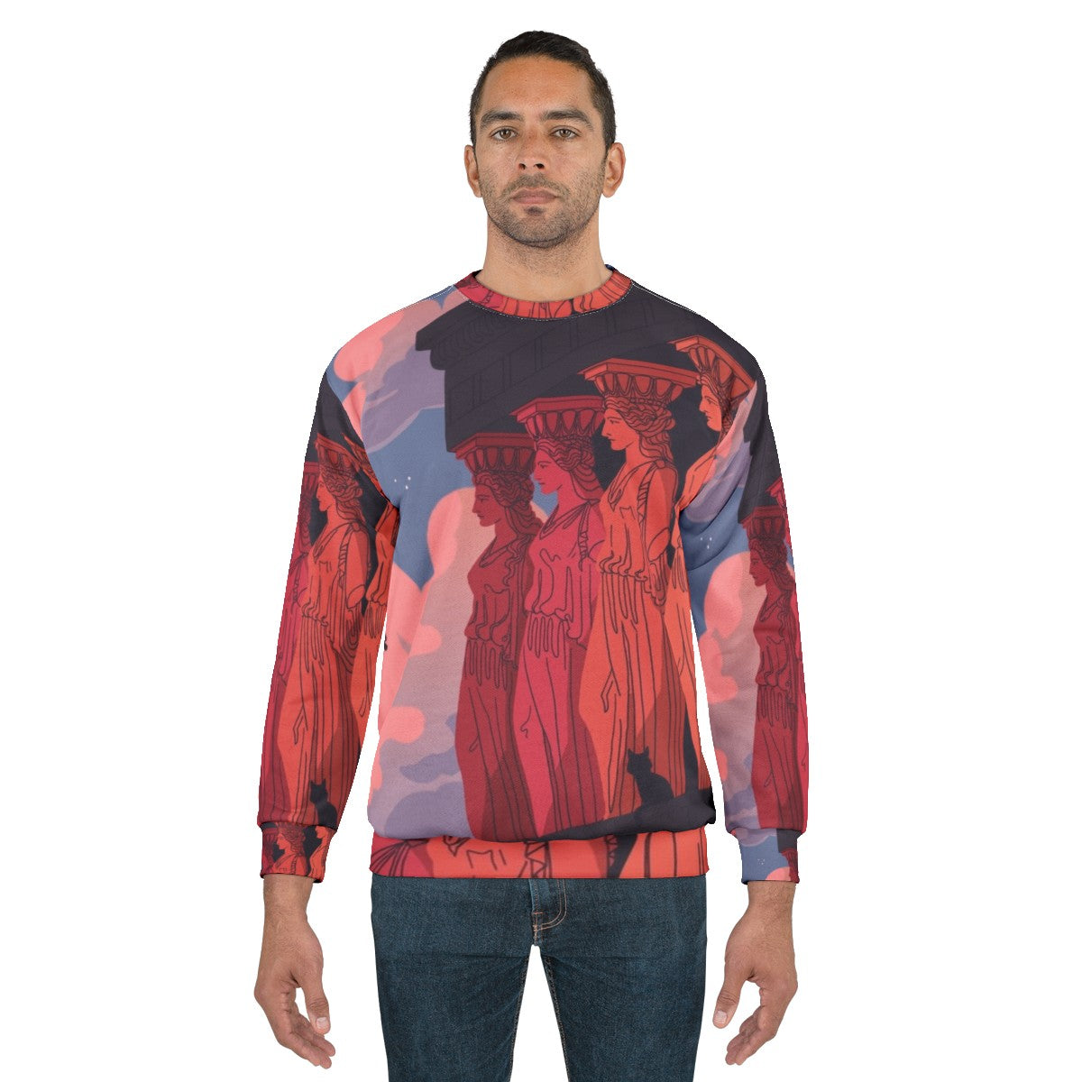 Caryatids At Dusk Sweatshirt depicting ancient Greek archaeological ruins - men