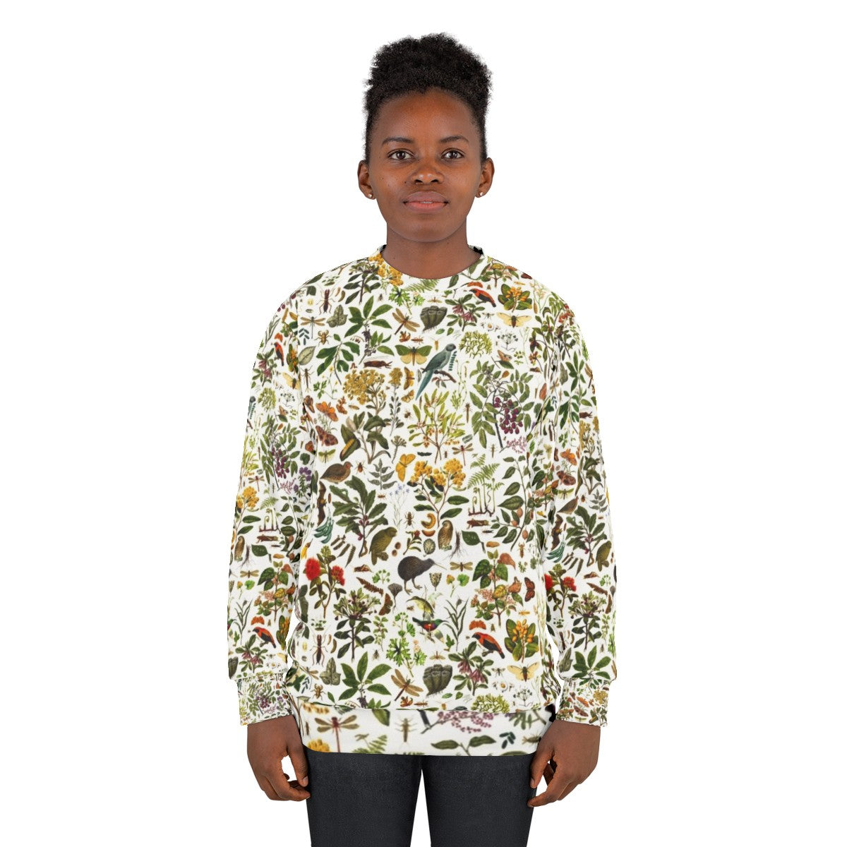 New Zealand Biology Sweatshirt featuring a repeating pattern of nature elements - women