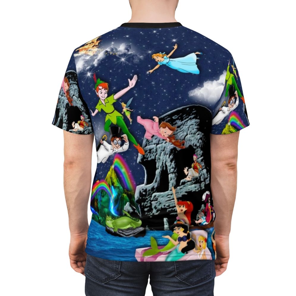 Neverland Adventure T-Shirt with Peter Pan, pirates, galleon, and skull design - men back