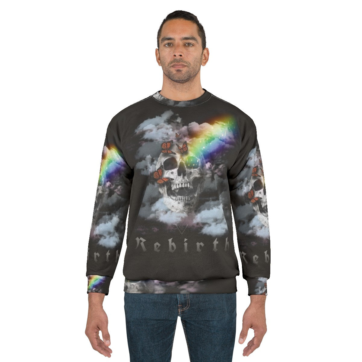 Rebirth Sweatshirt with syber digital art, fantasy, and occult design - men