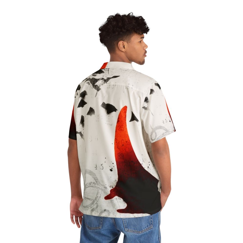 Red Hawaiian shirt featuring a manta ray and ocean life design - People Back