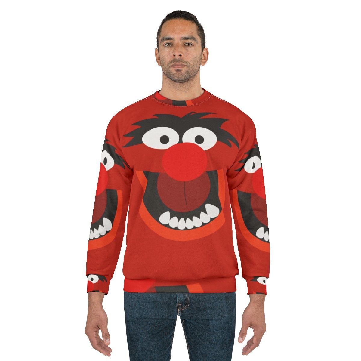 Colorful animal sweatshirt with muppets inspired cartoon creature design - men