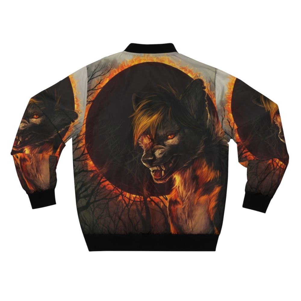 Dark Eclipse Werewolf Bomber Jacket with Supernatural Forest Design - Back