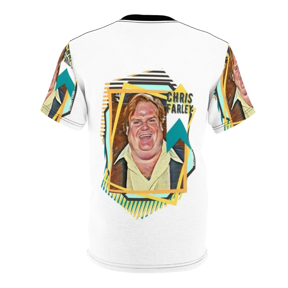 Retro-style t-shirt featuring an illustration of comedian Chris Farley - Back