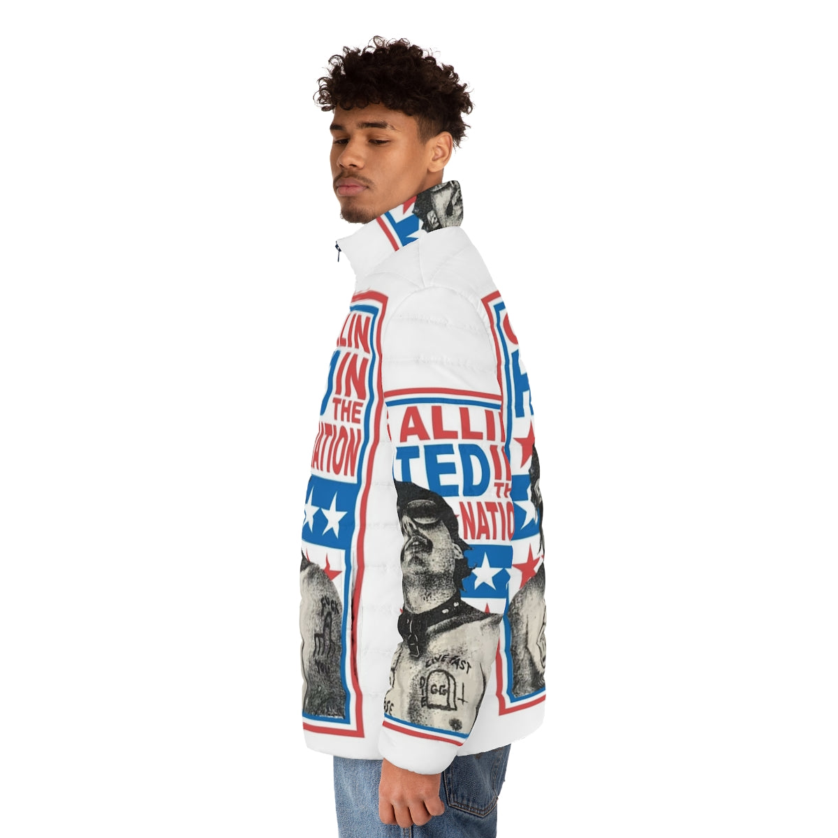 Gg Allin Hated In The Nation Punk Rock Puffer Jacket with American Flag Design - men side left