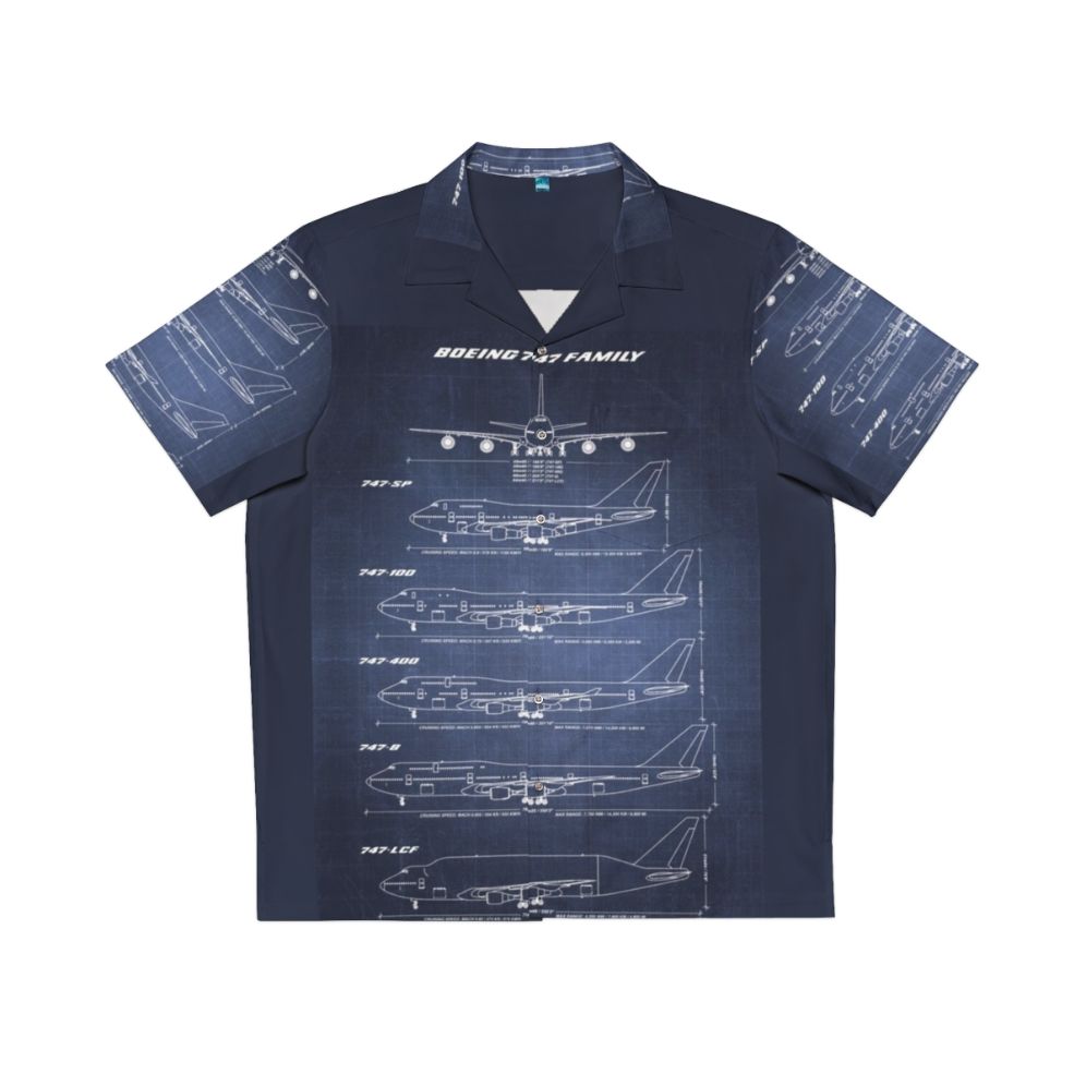 Boeing 747 Family Blueprint Dark Blue Hawaiian Shirt