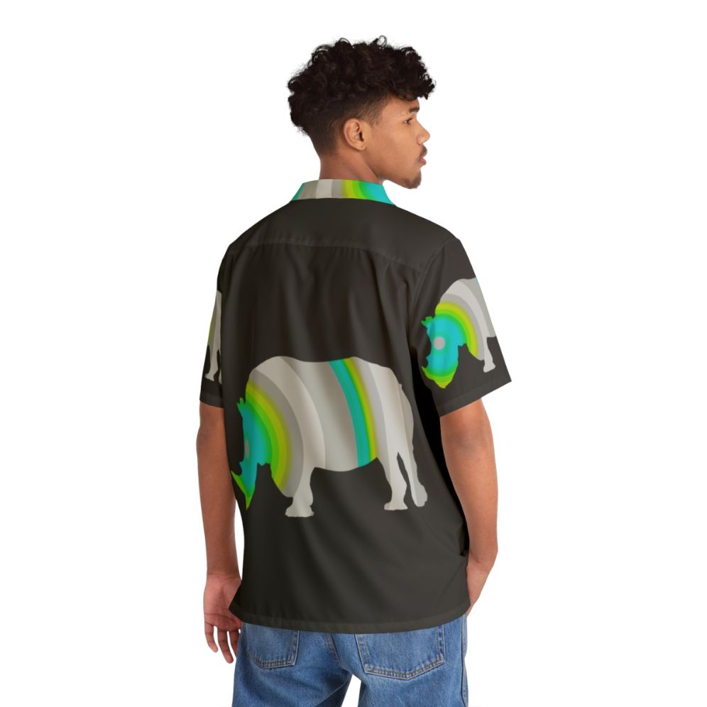 Rhino Hawaiian Shirt with Legendary Animals Nature Print - People Back