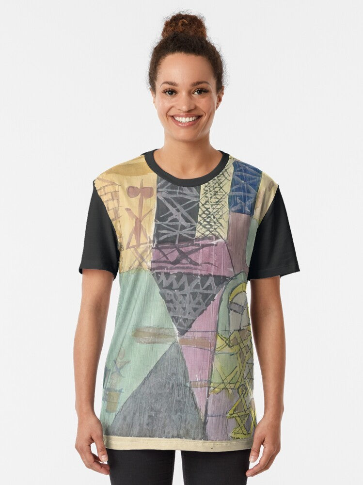 Paul Klee inspired graphic t-shirt featuring the "Red Balloon" cubist art style - Women