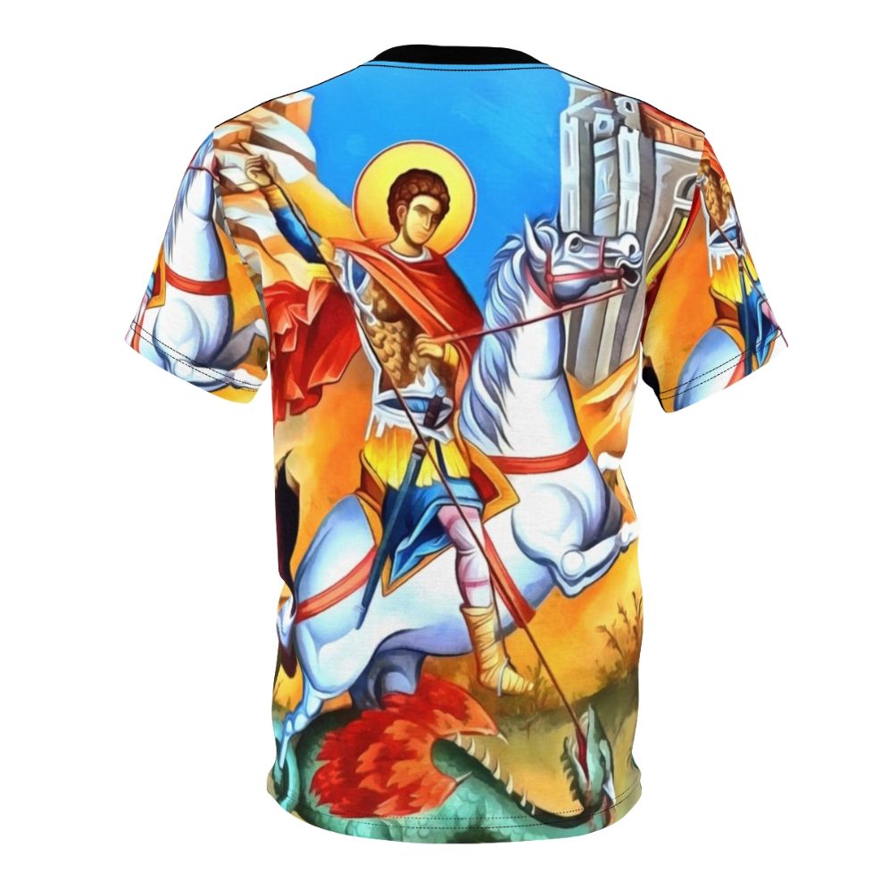 Illustration of Saint George riding a white horse, Christian faith apparel - Back