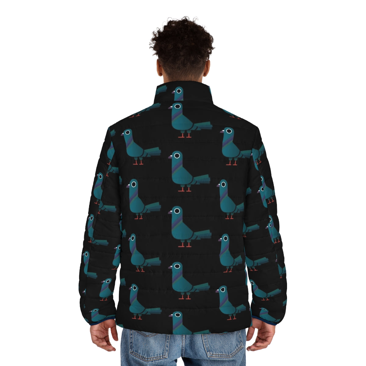 Colorful pigeon puffer jacket for kids and children - men back