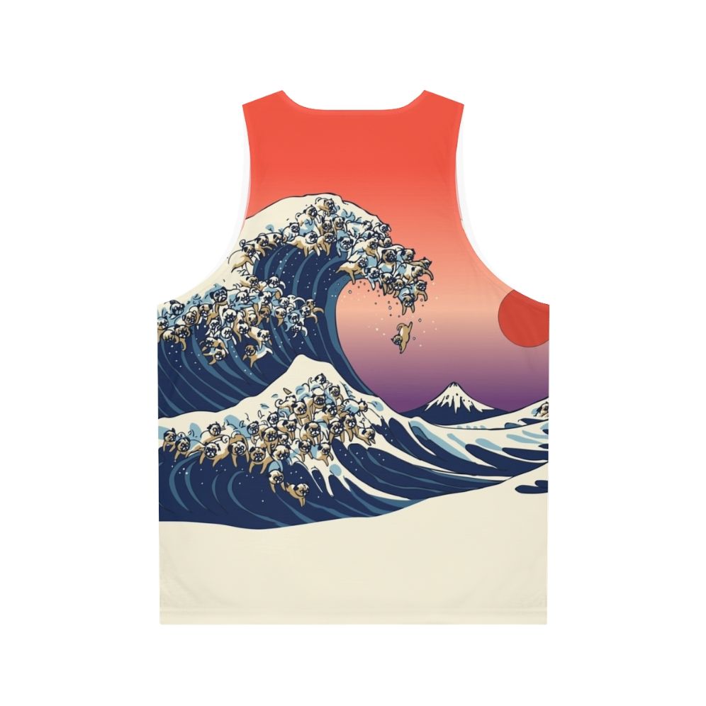 Pug Surfing The Great Wave Unisex Tank Top - Back