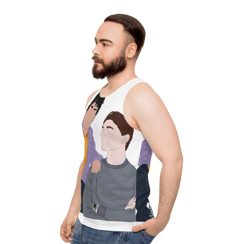 Model wearing Young Royals unisex tank top - men side