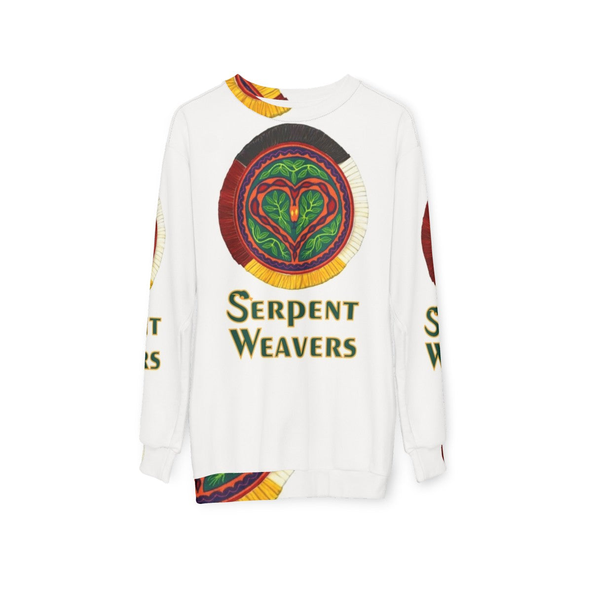 Serpent Weavers logo sweatshirt with drum graphic - hanging