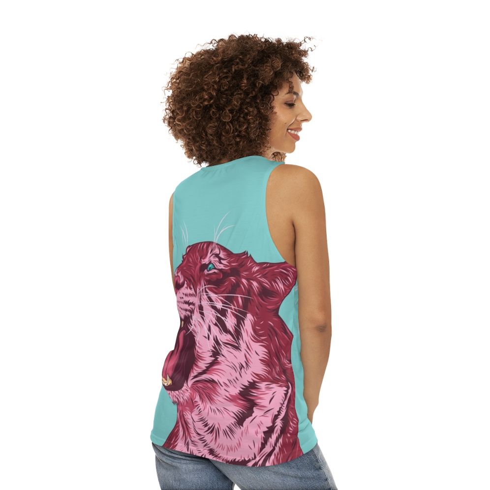 Magenta tiger vector art on unisex tank top - women back