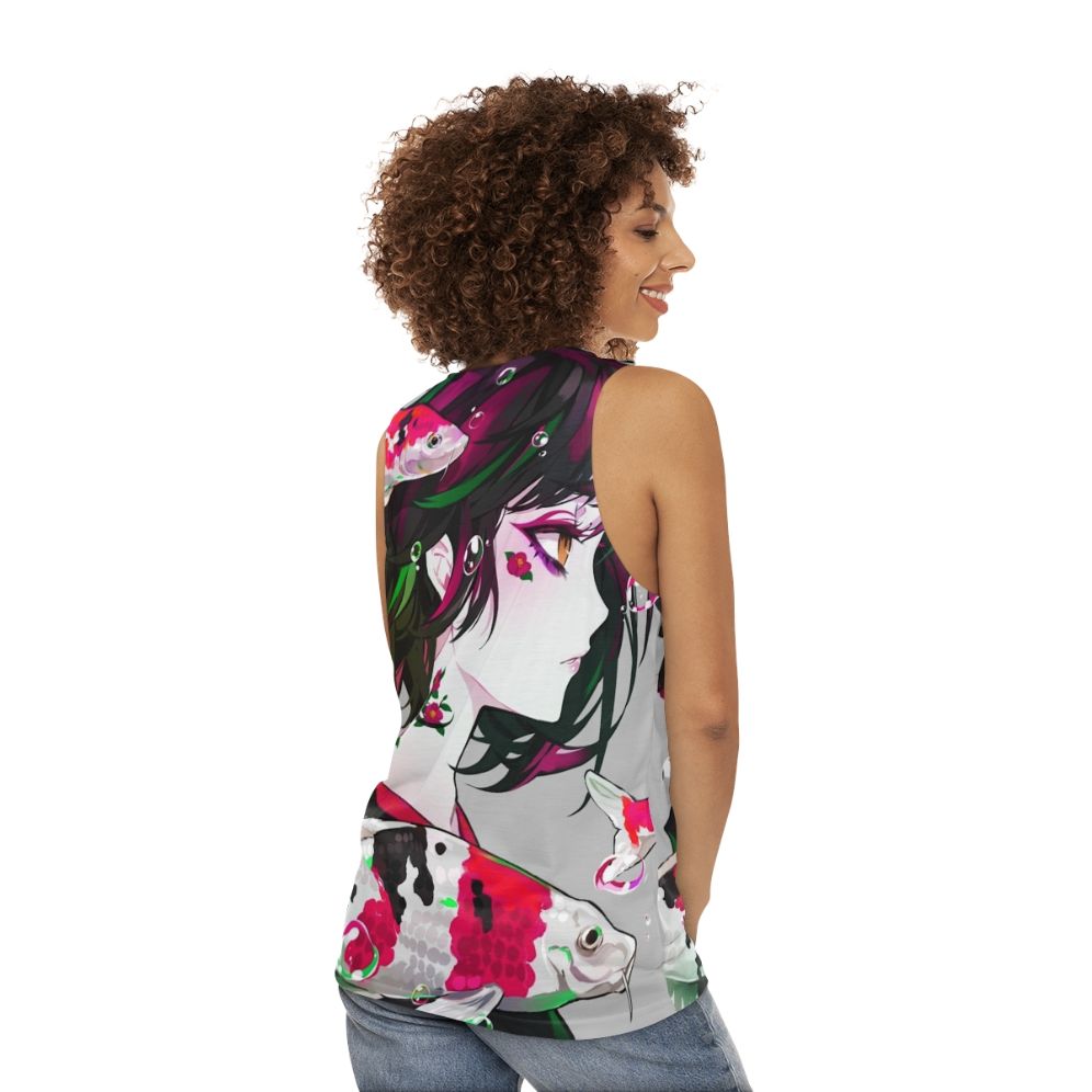 Vivid koi fish design unisex tank top - women back