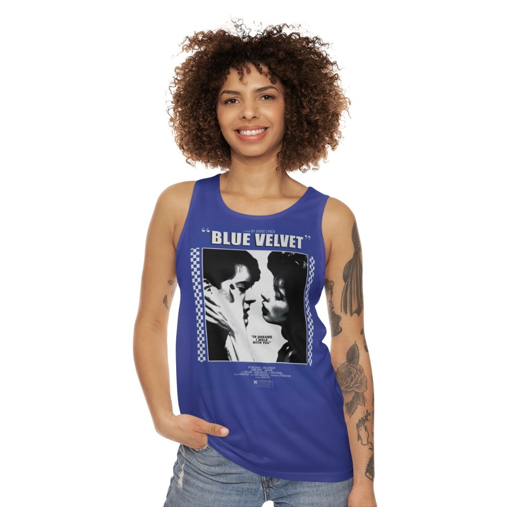 Blue Velvet movie poster design on unisex tank top - women