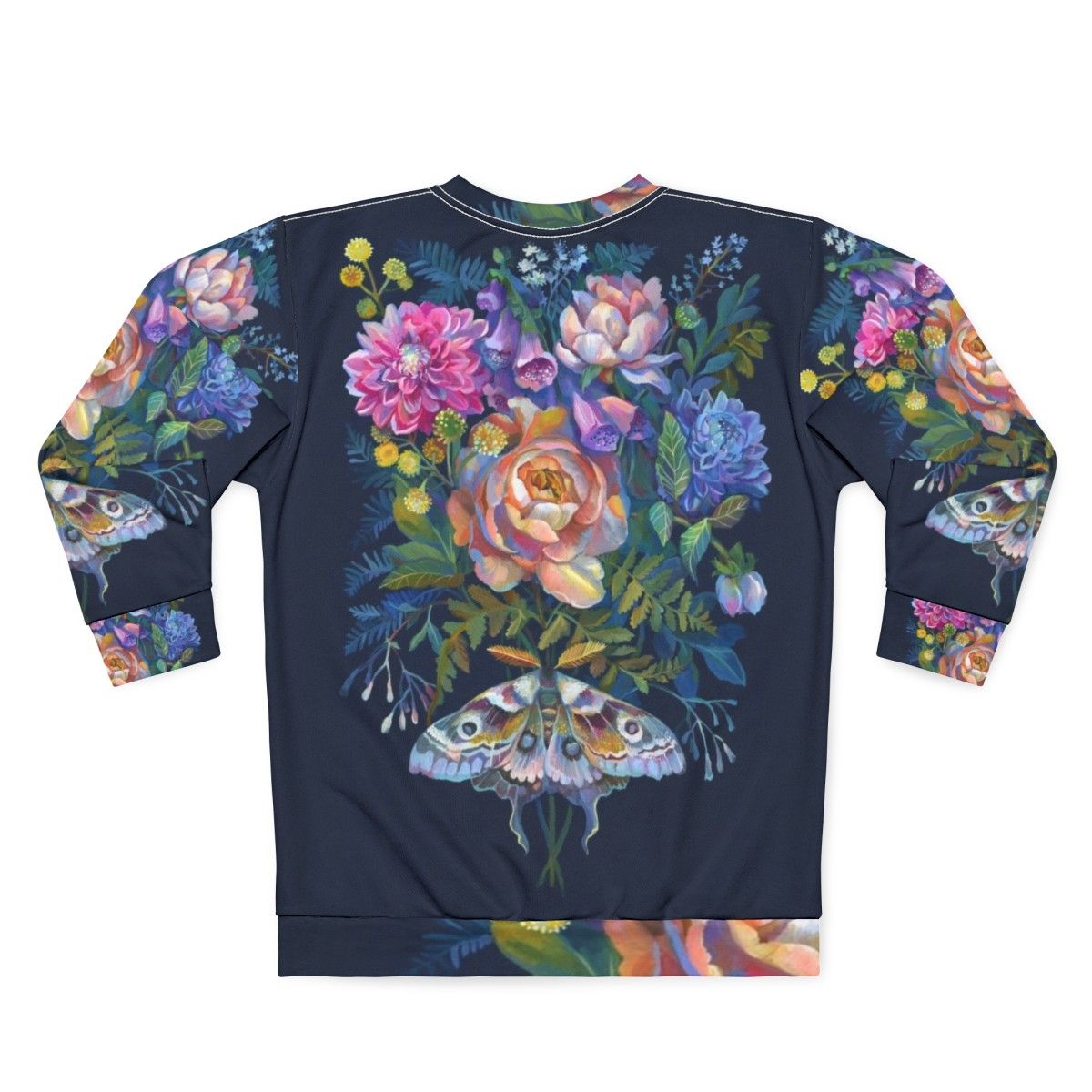 Delicate moth flowers bouquet sweatshirt - Back