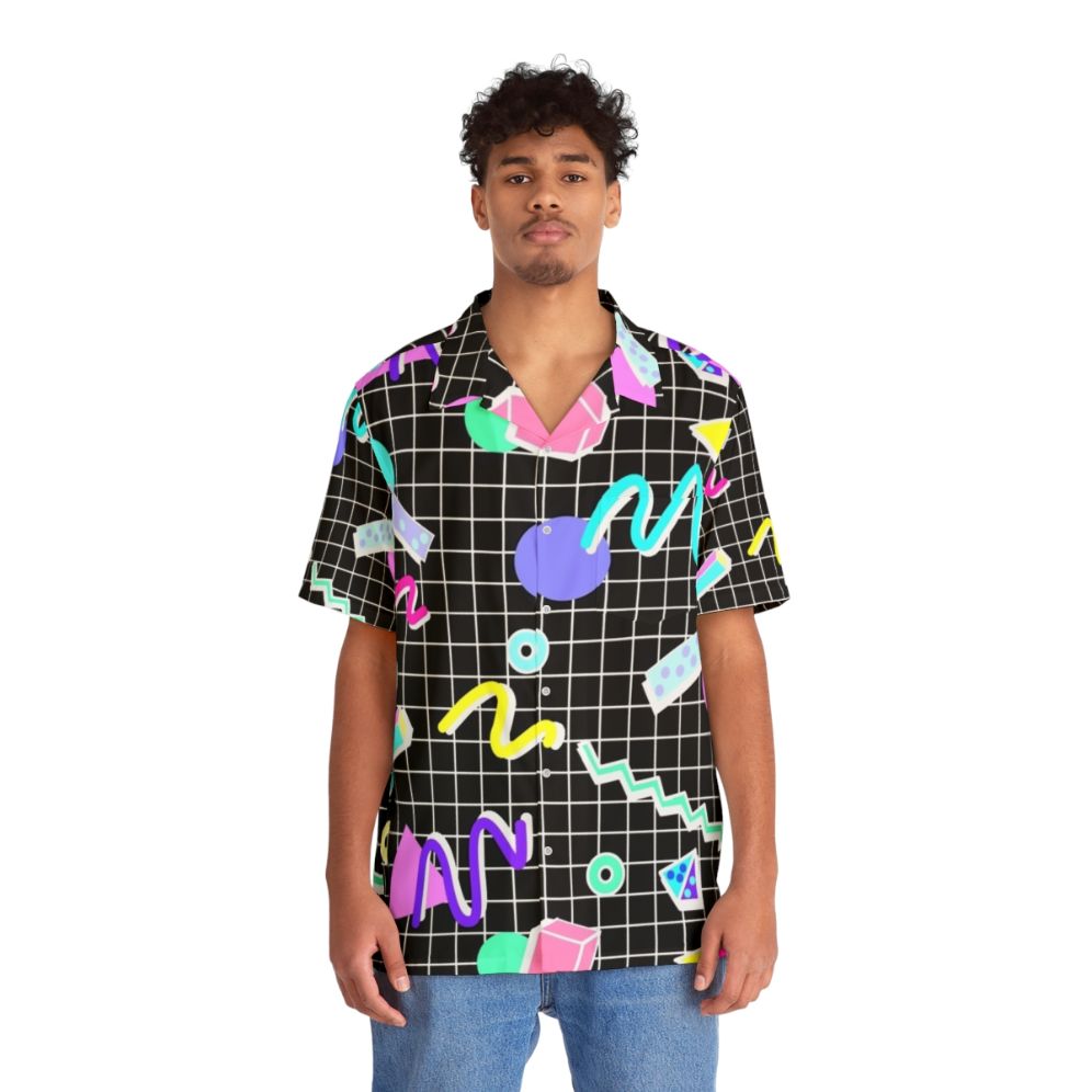 80s retro grid design Hawaiian shirt with abstract cyberpunk aesthetic - Lifestyle