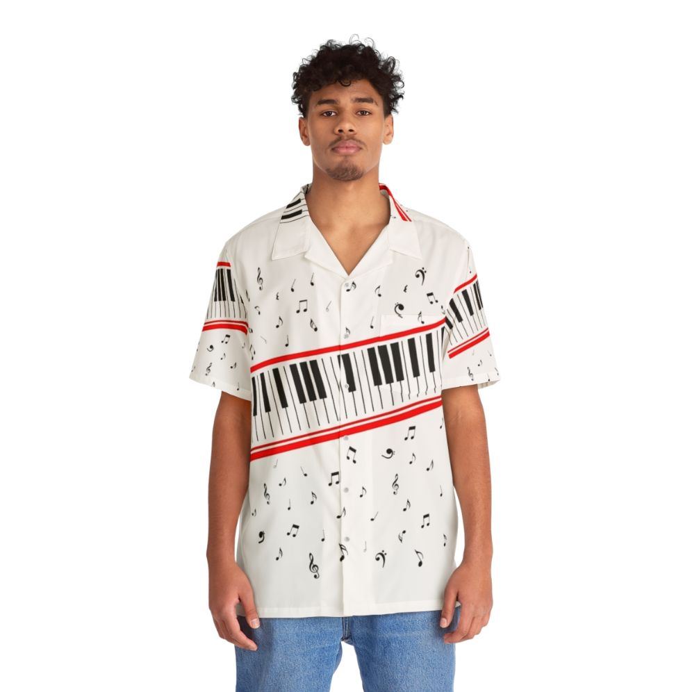 Iconic 'Beat It' Michael Jackson Hawaiian Shirt with Piano and Musical Notations - People Front