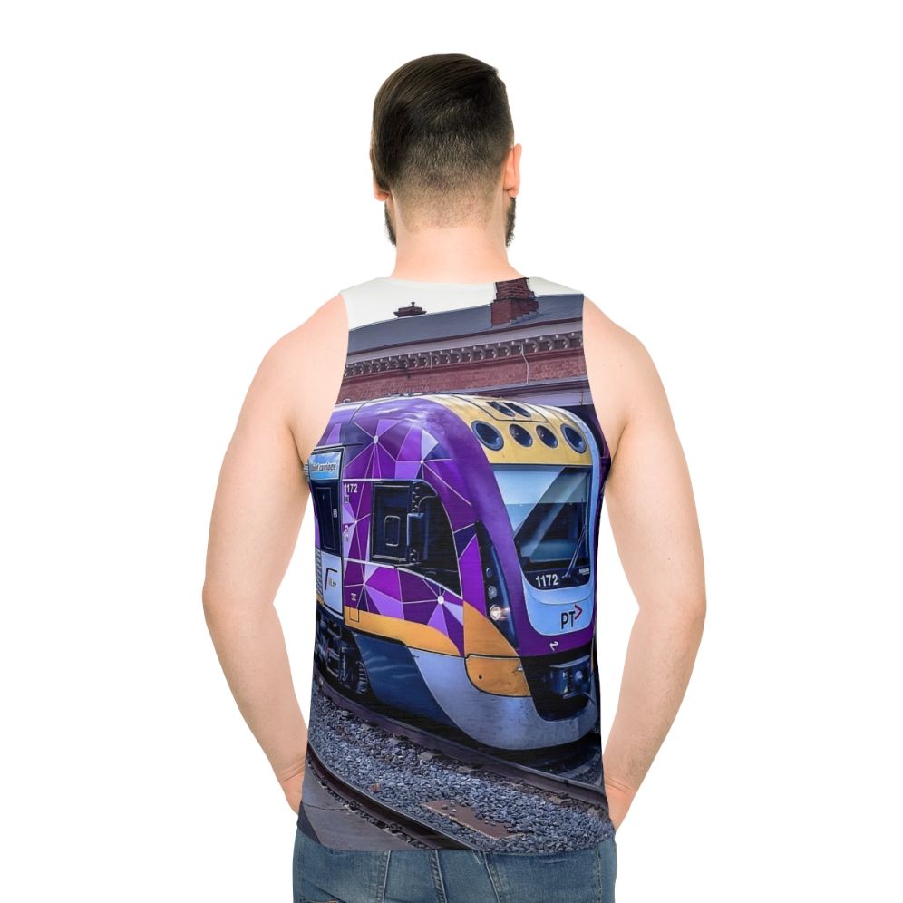 Vline Train at Castlemaine Station Unisex Tank Top - men back