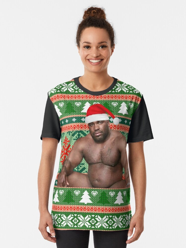 "Barry Wood Christmas Graphic T-Shirt featuring the viral meme of the well-endowed black man" - Women