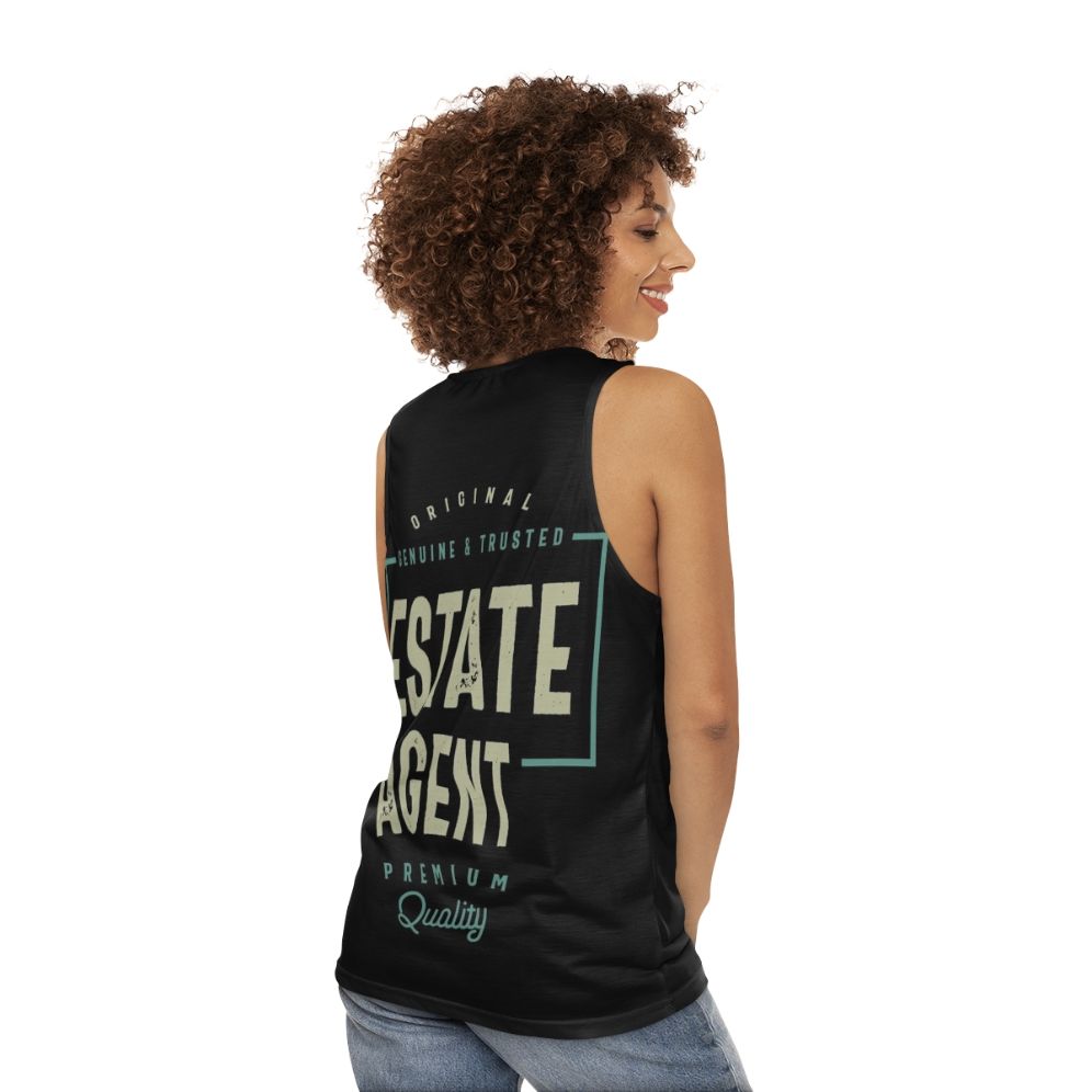 Unisex Estate Agent Tank Top with Typographic Design - women back