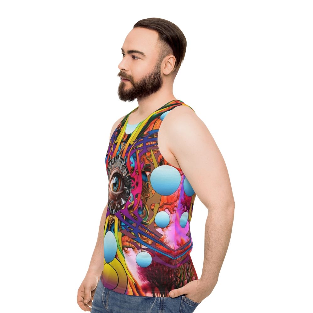 Cosmic Tree Unisex Tank Top with Abstract Nature-Inspired Design - men side